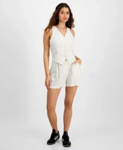 And Now This Now This Womens Button Up Sleeveless Vest Shorts Created For Macys In Cream,navy