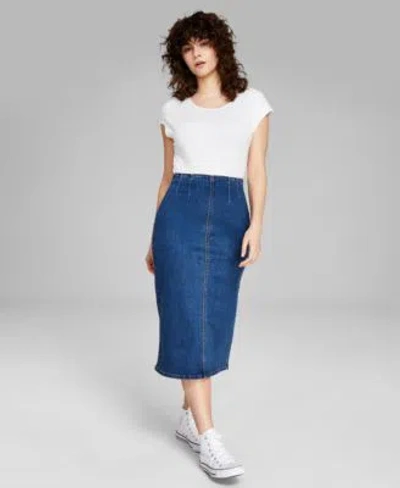 AND NOW THIS NOW THIS WOMENS CAP SLEEVE T SHIRT DENIM MIDI SKIRT CREATED FOR MACYS