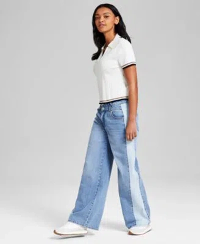 And Now This Now This Womens Contrast Denim Wide Leg Jeans Macys Exclusive In Blue