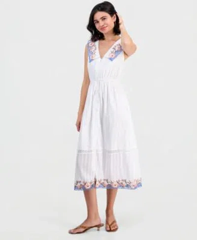 And Now This Now This Womens Cotton Embroidered Collar Maxi Dress Macys Exclusive In White