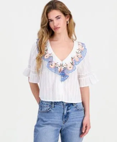 And Now This Now This Womens Cotton Embroidered Ruffled Top Macys Exclusive In White