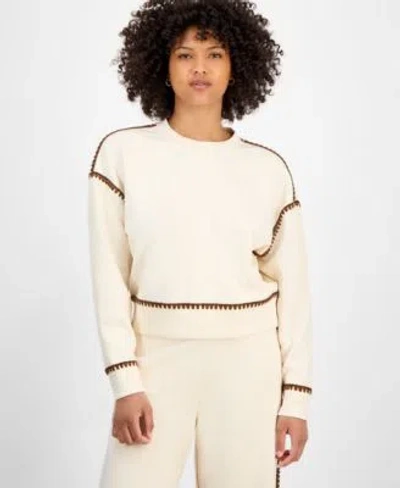 And Now This Now This Womens Cozy Contrast Stitch Crewneck Sweatshirt Pxs Xxl Macys Exclusive In Neutral