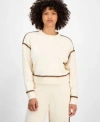 And Now This Now This Womens Cozy Contrast Stitch Crewneck Sweatshirt Pxs Xxl Macys Exclusive In White