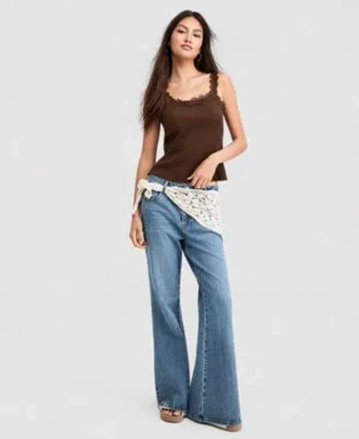 And Now This Now This Womens Crocheted Scarf Flare Jeans Macys Exclusive In Blue