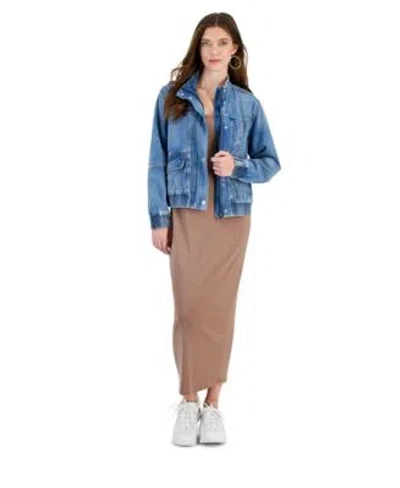 And Now This Now This Womens Denim Bomber Jacket Ribbed Scoop Neck Maxi Dress Created For Macys In Brown