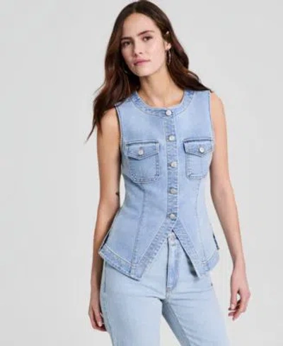 And Now This Now This Womens Denim Sleeveless Flyaway Vest Macys Exclusive In Blue