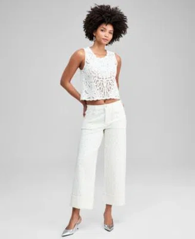 And Now This Now This Womens Embellished Cuffed Wide Leg Jeans Macys Exclusive In White