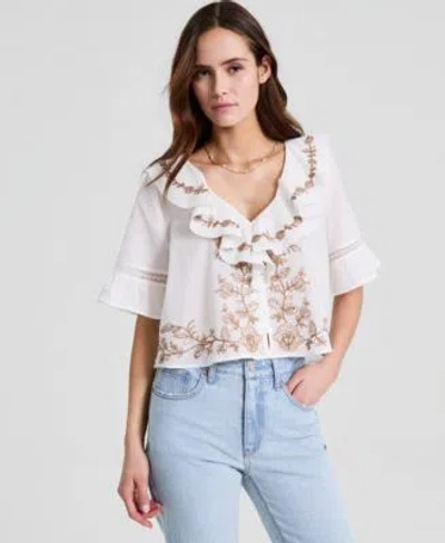 And Now This Now This Womens Embroidered Elbow Sleeve Flyaway Blouse Macys Exclusive In Red