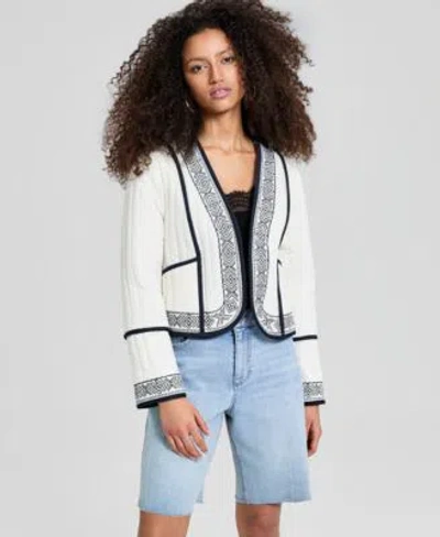 And Now This Now This Womens Embroidered Seamed Cotton Jacket Macys Exclusive In Multi