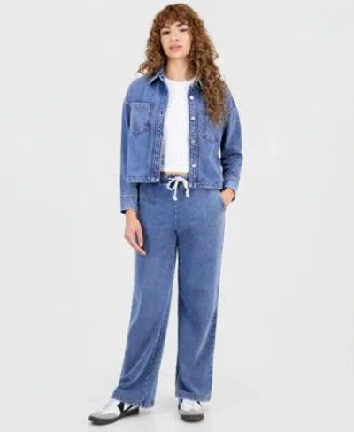 And Now This Now This Womens Faux Denim French Terry Wide Leg Pants Macys Exclusive In Blue