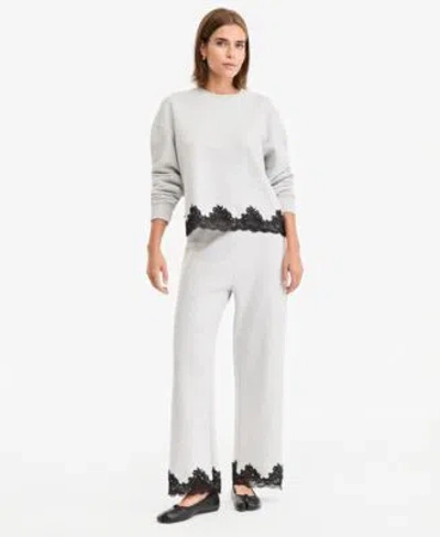 And Now This Now This Womens High Rise Fleece Lace Trim Lounge Pants Macys Exclusive In White
