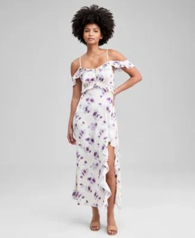 And Now This Now This Womens Lace Inset Ruffle Slip Dress Macys Exclusive In Purple
