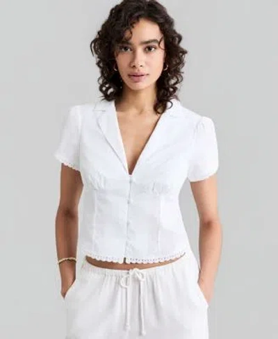 And Now This Now This Womens Lace Trim Fitted Cotton Shirt Macys Exclusive In Faded Petal