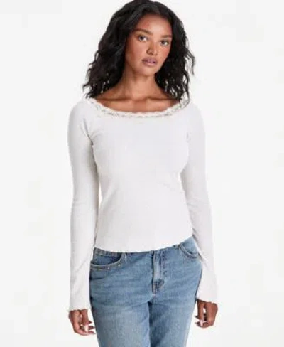 And Now This Now This Womens Lace Trim Scoop Neck Long Sleeve Top Macys Exclusive In White