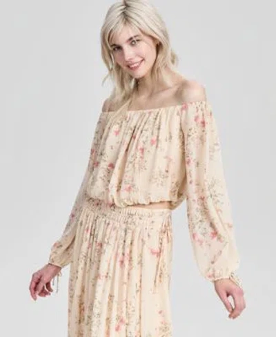 And Now This Now This Womens Off The Shoulder Floral Print Top Macys Exclusive In Neutral