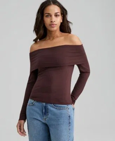 And Now This Now This Womens Off The Shoulder Long Sleeve Top Macys Exclusive In Brown