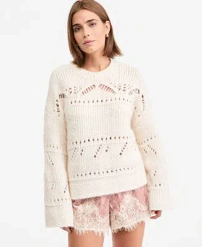 And Now This Now This Womens Pointelle Crew Neck Loose Sweater Macys Exclusive In Neutral
