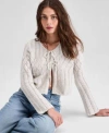 And Now This Now This Womens Pointelle Tie Front Cardigan Pxxs Xxl Exclusively At Macys In Gray