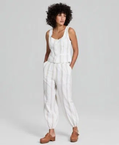 And Now This Now This Womens Pull On Drawstring Pants Macys Exclusive In Cream Stripe
