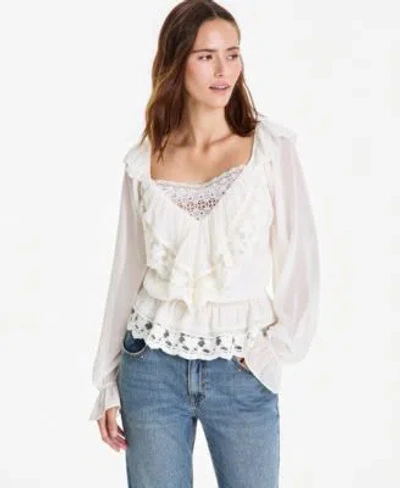 And Now This Now This Womens Ruffle Long Sleeve Lace Trim Top Macys Exclusive In Winter Wine