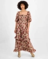 And Now This Now This Womens Ruffle Trim Puff Sleeve Maxi Dress Pxxs 4x Macys Exclusive In Multi