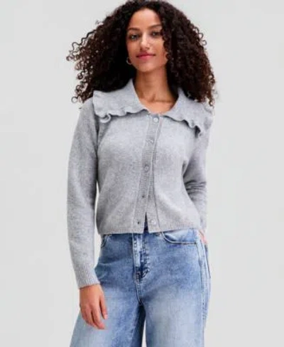 And Now This Now This Womens Ruffled Collar Cardigan Macys Exclusive In Cloud Grey