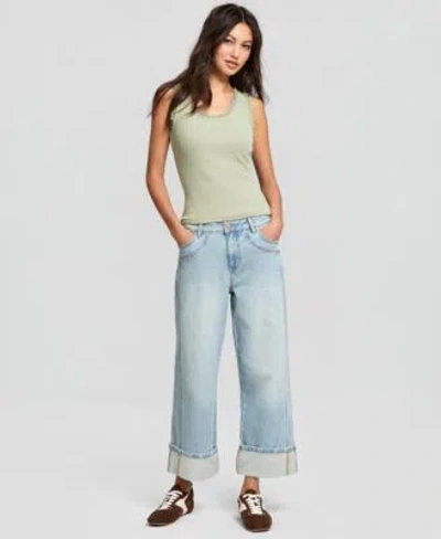 And Now This Now This Womens Seamed Cuff Wide Leg Jeans Macys Exclusive In Metallic