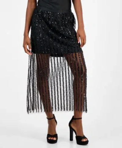 And Now This Now This Womens Sequin Stripe Maxi Skirt Macys Exclusive In Black