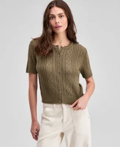 And Now This Now This Womens Short Sleeve Pointelle Cardigan Pxxs Xxl Exclusively At Macys In Green