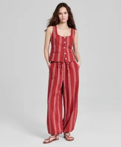 And Now This Now This Womens Square Neck Striped Vest Pull On Drawstring Pants Macys Exclusive In Rust Combo