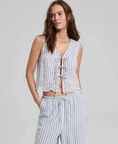 And Now This Now This Womens Striped Eyelet Vest Macys Exclusive In Blue Stripe