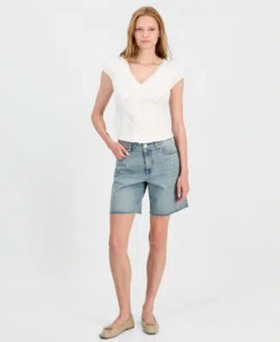 And Now This Now This Womens Studded Raw Hem Jean Shorts Macys Exclusive In Blue