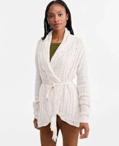 And Now This Now This Womens Tie Pointelle Shawl Collar Drop Shoulder Cardigan Macys Exclusive In Heather Oatmeal