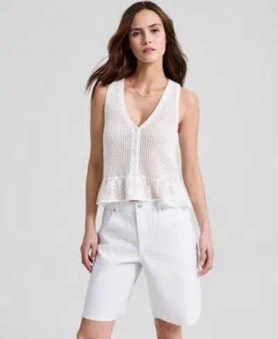 And Now This Now This Womens V Neck Knit Peplum Top Macys Exclusive In White