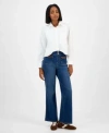 And Now This Now This Womens Wide Leg Faux Leather Trim Jeans 24p 32 Macys Exclusive In Blue