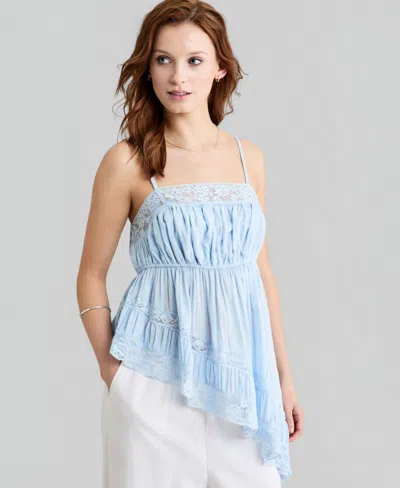 And Now This Petite Asymmetrical Lace Trim Pull-on Top, Macy's Exclusive In Blue