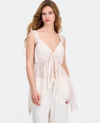 And Now This Petite Asymmetrical-hem Lace-trim Tank, Macy's Exclusive In White