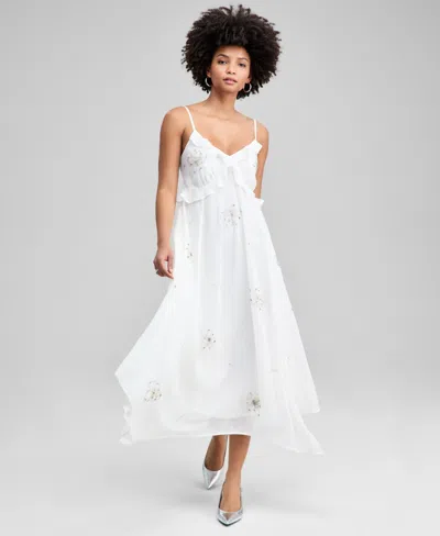 And Now This Petite Beaded Floral Asymmetric Hem Dress, Macy's Exclusive In White