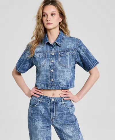 And Now This Petite Boxy Bandana Denim Shirt, Macy's Exclusive In Blue
