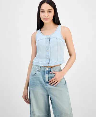 And Now This Petite Button-front Denim Vest, Exclusively At Macy's