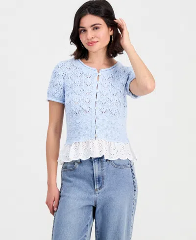 And Now This Petite Button-front Peplum Cardigan, Macy's Exclusive In Blue