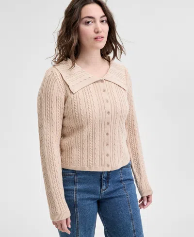 And Now This Petite Cable-knit Button-front Cardigan, Exclusively At Macy's In Tan