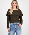 And Now This Petite Cape-overlay Long-sleeve Sweater, Macy's Exclusive In Brown