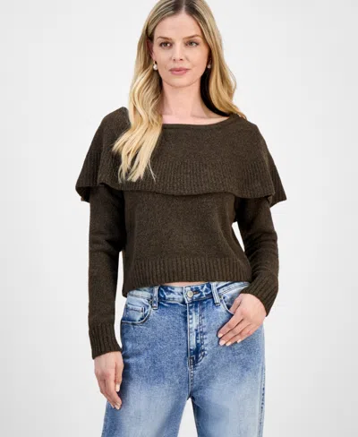 And Now This Petite Cape-overlay Long-sleeve Sweater, Macy's Exclusive In Brown