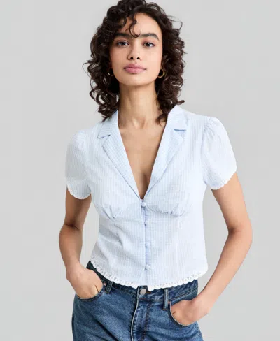 And Now This Petite Collared V-neck Short-sleeve Shirt, Macy's Exclusive In Blue