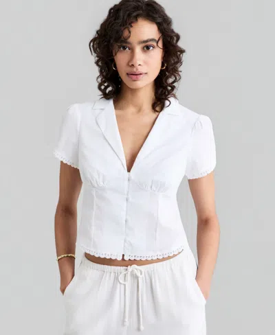 And Now This Petite Collared V-neck Short-sleeve Shirt, Macy's Exclusive In White