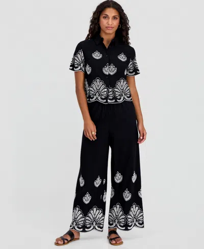 And Now This Petite Cotton Cutwork Camp Shirt, Macy's Exclusive In Black
