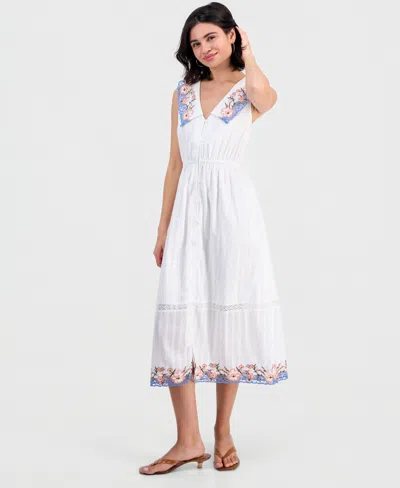 And Now This Petite Cotton Embroidered Collar Maxi Dress, Macy's Exclusive In Multi