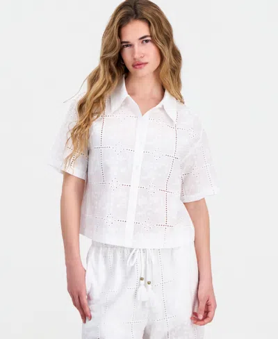 And Now This Petite Cotton Embroidered Eyelet Camp Shirt, Macy's Exclusive In White