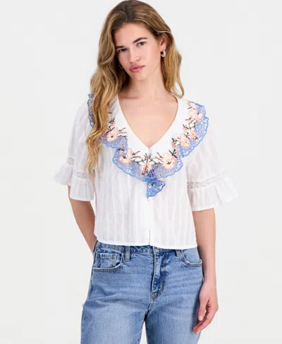 And Now This Petite Cotton Embroidered Ruffled Top, Macy's Exclusive In White